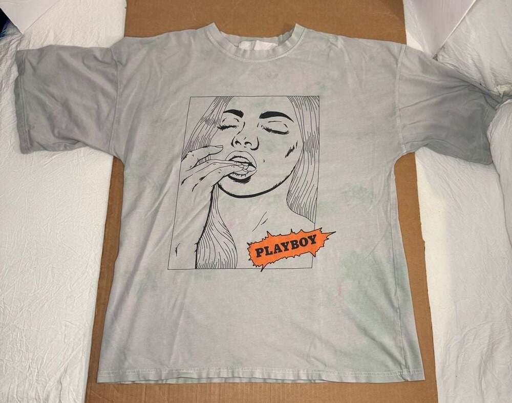 Playboy Oversized Graphic Tee Light Blue/Gray Tie Dye